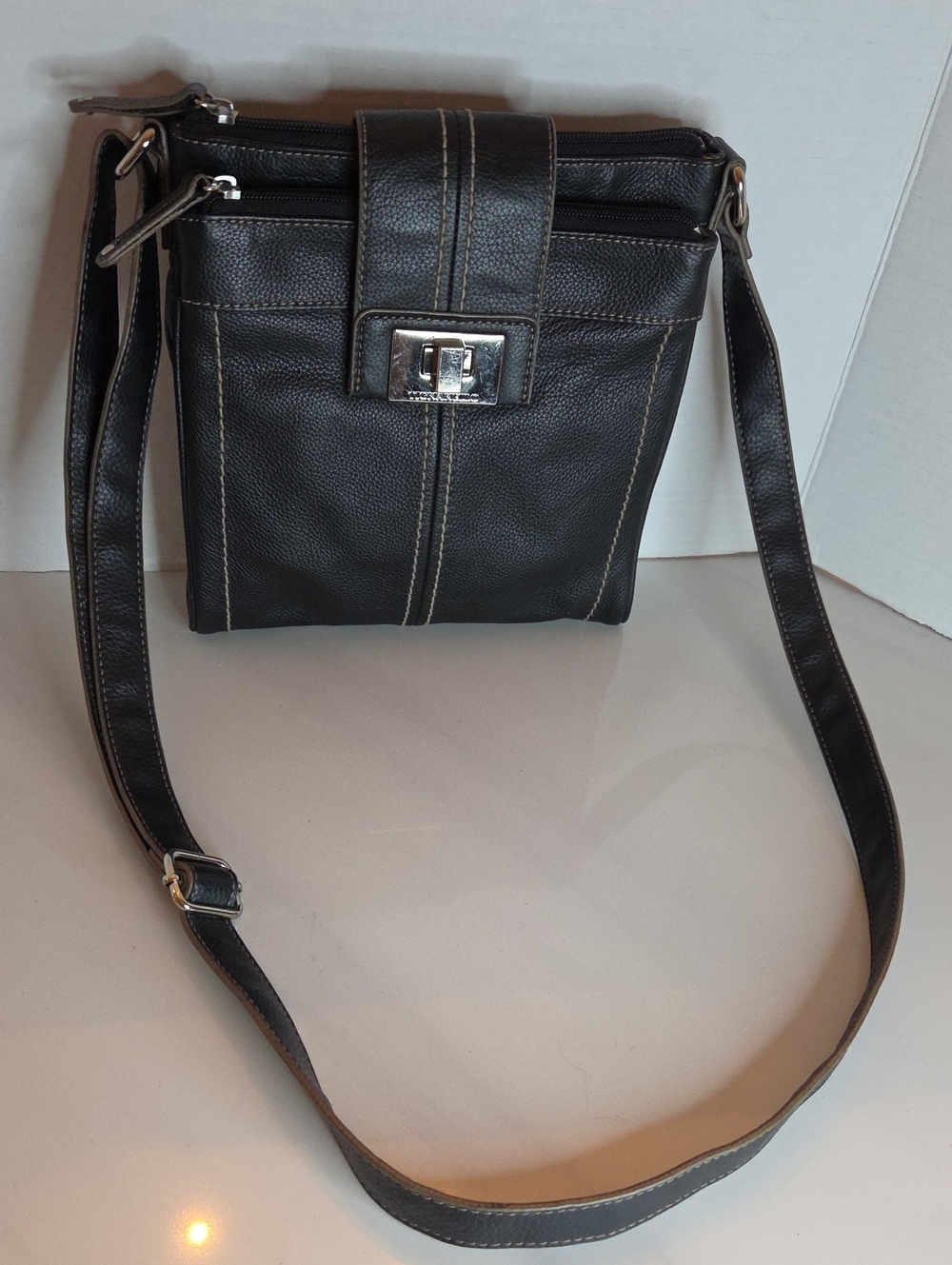 Tignanello Black Leather Interior with Gold-Tone Lining Accent
